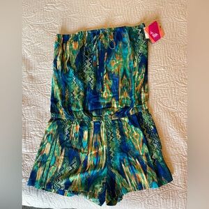 6 degrees Multicolor Blue & Green Patterned Women’s Shorts Romper